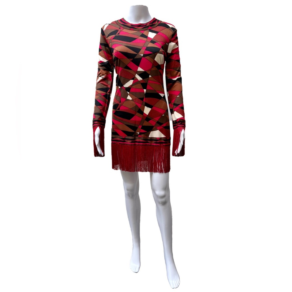 Vintage Emilio Pucci Geometric Print Fringe Dress